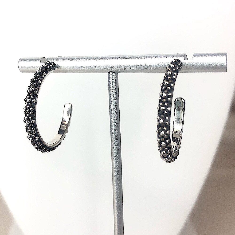 LOIS HILL Sterling Silver Granulated Caviar Open Hoop Earrings 1inch Diameter